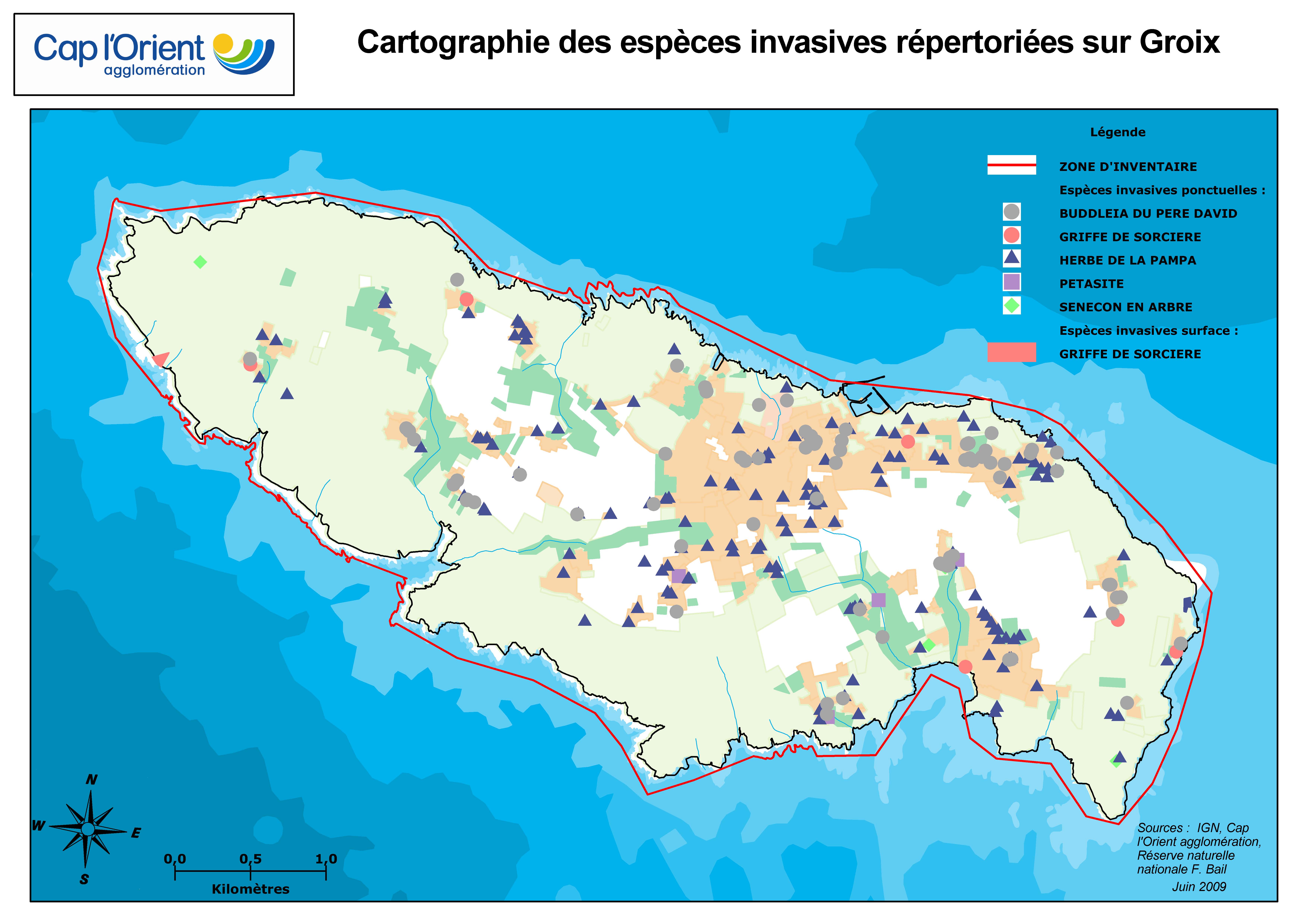 Carte des espèces invasives de l'île de Groix