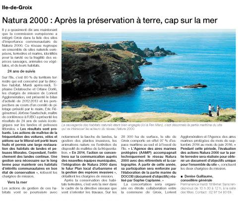Comité de pilotage du site Natura 2000 "Ile de Groix" : Article du Ouest France du 14 février 2014