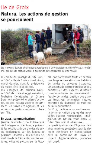 Comité de pilotage du site Natura 2000 "Ile de Groix" : Article du Télégramme du 15 février 2014